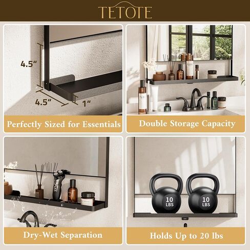 tetote مرآة الغرور ذات إطار معدني أسود مع رف للجدار، مرآة مستطيلة مستديرة مقاس 24 × 32 بوصة للجدار، مرآة الغرور للحمام باللون الأسود غير اللامع، ديكور الحمام للمزرعة، غرفة المعيشة، غرفة النوم in Saudi Arabia