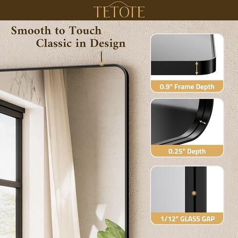 tetote مرآة الغرور ذات إطار معدني أسود مع رف للجدار، مرآة مستطيلة مستديرة مقاس 24 × 32 بوصة للجدار، مرآة الغرور للحمام باللون الأسود غير اللامع، ديكور الحمام للمزرعة، غرفة المعيشة، غرفة النوم in Saudi Arabia