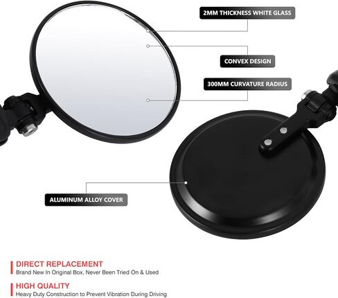 DNA MOTORING Pair of Motorcycle Side View Mirror, Chrome Glass, Compatible with BMW Honda Suzuki Yamaha Kawasaki Most Motorcycle Cruiser Scooter, Irregular shape Style, MP-MR-M012 in Saudi Arabia