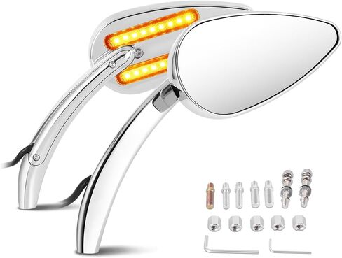 DNA MOTORING Pair of Motorcycle Side View Mirror, Chrome Glass, Compatible with BMW Honda Suzuki Yamaha Kawasaki Most Motorcycle Cruiser Scooter, Irregular shape Style, MP-MR-M012 in Saudi Arabia
