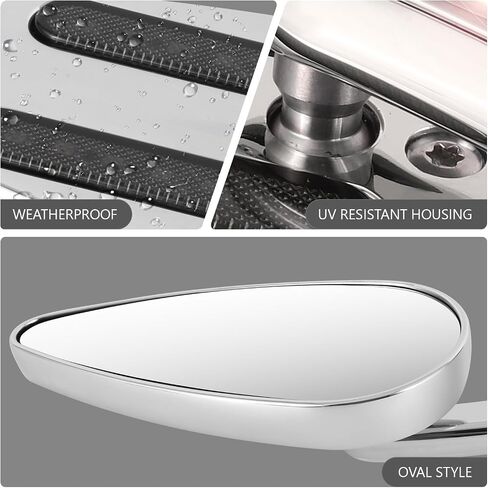 DNA MOTORING Pair of Motorcycle Side View Mirror, Chrome Glass, Compatible with BMW Honda Suzuki Yamaha Kawasaki Most Motorcycle Cruiser Scooter, Irregular shape Style, MP-MR-M012 in Saudi Arabia