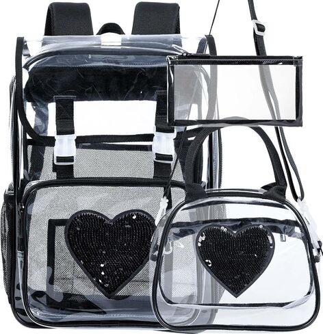 17" Flip Top Clear Backpack, Stadium Approved 3Pcs Set, Heavy Duty Transparent Bookbag for Gym/Concert (Black) in Saudi Arabia