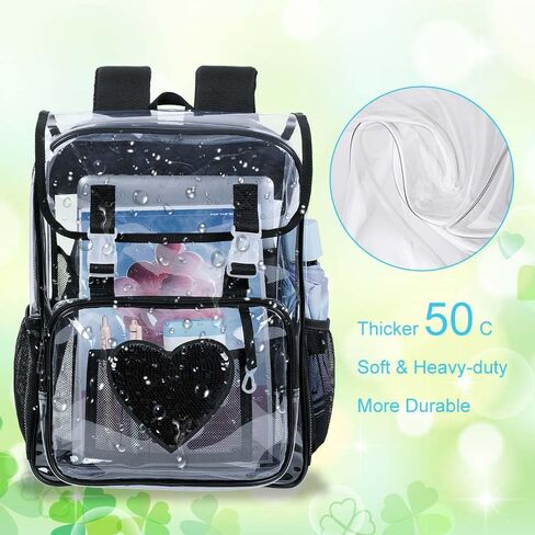 17" Flip Top Clear Backpack, Stadium Approved 3Pcs Set, Heavy Duty Transparent Bookbag for Gym/Concert (Black) in Saudi Arabia