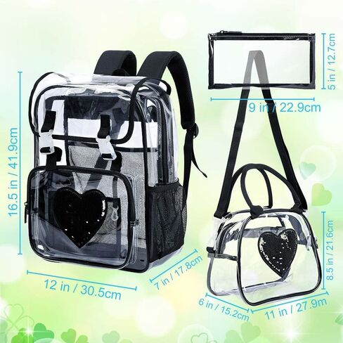 17" Flip Top Clear Backpack, Stadium Approved 3Pcs Set, Heavy Duty Transparent Bookbag for Gym/Concert (Black) in Saudi Arabia