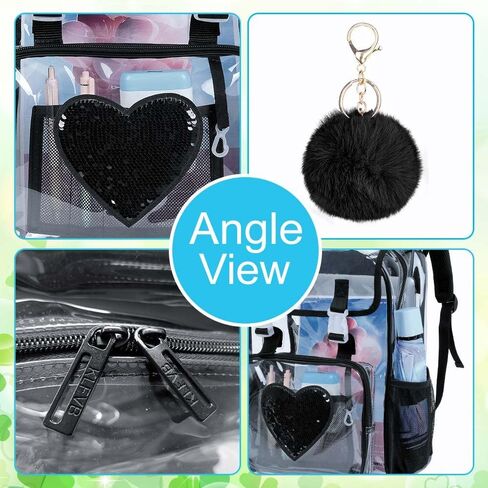 17" Flip Top Clear Backpack, Stadium Approved 3Pcs Set, Heavy Duty Transparent Bookbag for Gym/Concert (Black) in Saudi Arabia