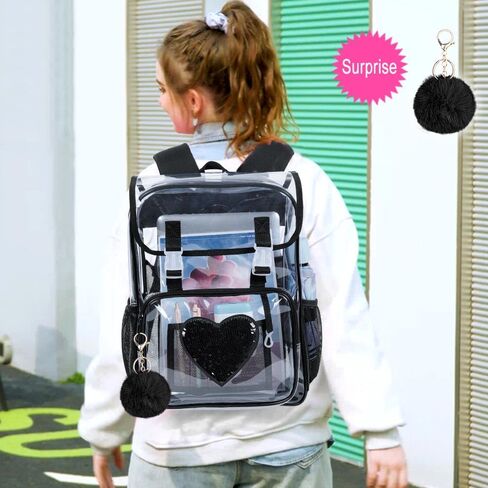17" Flip Top Clear Backpack, Stadium Approved 3Pcs Set, Heavy Duty Transparent Bookbag for Gym/Concert (Black) in Saudi Arabia
