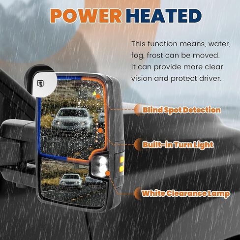 2 قطعة مرايا سحب سوداء تعمل بالطاقة متوافقة مع 2019 2020 2021 2022 Ram 2500 3500 واط/إضاءة الانعطاف، إضاءة الجري، ضوء البركة، BSM in Saudi Arabia