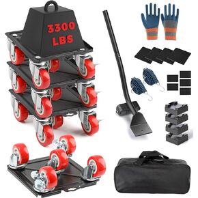 Furniture Dolly Heavy Duty Furniture Movers with 5 Silent Rubber Wheels Carbon Steel Panel Furniture Lift Mover Tool Set, Perfect for Appliance, Sofa, Tables, Cabinet Piano - Max Load 3300LBS