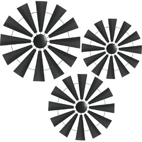COLLECTIVE HOME - Rustic Elegance Windmill, Vintage Farmhouse Charm, Distinctive Country Style Accents, Easy-to-Hang Art Pieces for Home and Office (black-round)