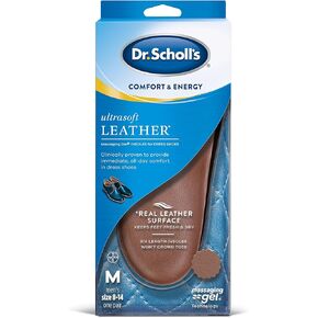 Dr. Scholl's Ultrasoft Leather Insoles for Dress Shoes (Men's 8-14) // All-Day Comfort with Massaging Gel plus a Real Leather Surface