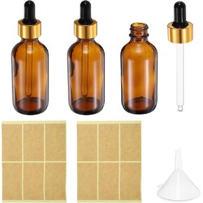 PATIKIL 30ml Glass Dropper Bottle, 3Pcs Leakproof Eye Dropper Essential Oils Sample Liquid Perfume Container with Labels Funnel for Storage Home Travel, Amber