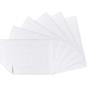 Bath Rug Bathroom Floor Mats - Washable Bathtub Shower Sink Floor Towels - 100% Turkish Cotton Bath Mat Towels ( Set of 6 ) (White Feet)