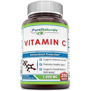Pure Naturals Vitamin C, 1000 mg 250 Tablets -Supports Immune Function* -Supports Overall Health & Well-Being* -Promotes Healthy Aging*