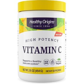 Healthy Origins Vitamin C Powder, Vitamin C supplement for Immune Support, Unflavored, Non-GMO, Vegan, 16 Oz