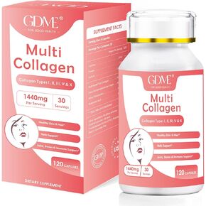 Multi Collagen Peptides Powder for Women - Type I, II, III, V, X - Hydrolyzed Collagen Peptides, Supports Skin Hair Nail & Joint, Grass-Fed, Non-GMO, 120 Capsules