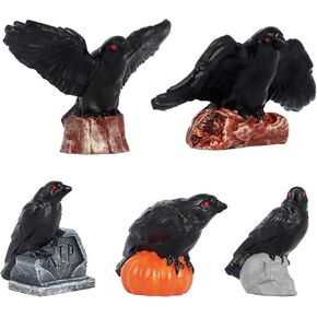 Bbiamsleep 5 Pcs 1.3 Inch Black Crow Figurines Mini Resin Raven Mini Crow Statue Miniature Crow Black Raven Figurine Mini Halloween Figurine for Mini House Halloween Scene Decor