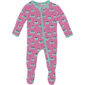 KicKee Print Footie with Zipper, Fitted Long Sleeve Pajamas, Ultra Soft Everyday One-Piece Loungewear, Baby and Kid (Dew Candy Dreams - 3-6 Months)