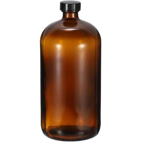 PATIKIL 32oz(960ml) Glass Sample Bottles, 1Pcs Round Bottle Dispensing Bottles with Black Poly Cone Cap for Reagent Liquids, Essential Oils, Perfume, Amber