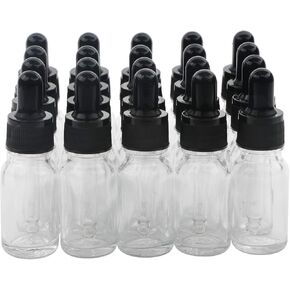 Kesell Glass Bottles for Essential Oils - 10ml Refillable Empty Transparent/Clear Bottle with Glass Dropper and Black Cap, Pack of 20