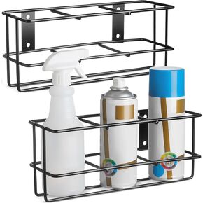 Hicarer 2 Pcs 3 Holes Spray Bottle Storage Rack Spray Bottles Holder Wall Mount Spray Bottle Organizer Heavy Duty Storage Racks Steel Bracket Storage for Spray Bottles for Garage Home Workspace