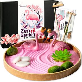 Flamingo Zen Garden Kit for Desk, Cute Japanese Flamingo Gifts for Women, Mini Zen Garden Sand Tray for Desk, Flamingos Pink Room Decor Aesthetic, Home Office Desk Decorations, Sand Therapy Kit
