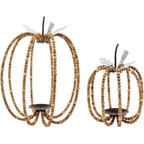 Mud Pie Beaded Pumpkin Lantern Set, Brown, Small 8 1/2" x 7" | Large 11 1/2" x 9"