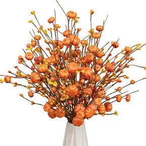 18 Pack Artificial Pumpkin Picks 17" Tall Orange Berry Stems Fall Pumpkin Branches for Autumn Harvest Festival Thanksgiving Day Decor