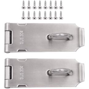 2 PCS 3 Inch Padlock Hasp, KINJOEK Stainless Steel Security Door Clasp Hasp Lock Latch, 2mm Extra Thick Door Gate Bolt Lock with 16 Mounting Screws