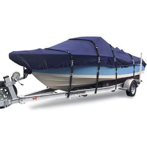غطاء قارب مقاوم للبهتان والتمزق من الدرجة البحرية 900D، أغطية قوارب شديدة التحمل مقاومة للماء والأشعة فوق البنفسجية، تركيبات معدنية كاملة غطاء قارب قابل للقطر يناسب هيكل V، ثلاثي الهيكل، Runabout، Navy in Kuwait