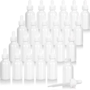 JUVITUS 1 oz / 30 ml High Shine Gloss White Glass Boston Round Bottle with White Dropper (24 pack)