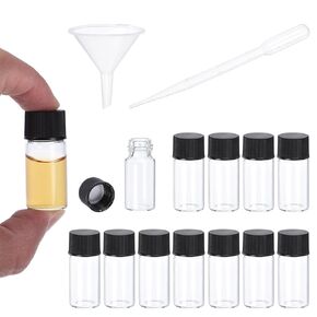 PATIKIL 5ml Clear Glass Vials, 200 Pack Sample Vials with Screw Cap Reagent Media Bottle with 10 Dropper and 5 Funnel Leak-Proof Liquid Vial for Lab Laboratory
