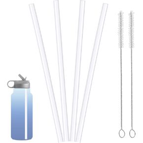[4 Pack] Replacement Straws Compatible with Hydro Flask Wide Mouth Water Bottle with 2 Brush, Reusable Plastic Clear Straws, 9.6 Inch Straws BPA Free (fit Wide Mouth Hydro Flask bottle)