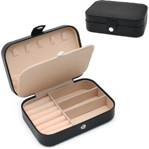 Travel Jewelry Case, PU leather Small Jewelry Organizer For Women Girls, Double Layer Portable Jewelry Travel Box for Storing Earrings, Rings, Necklaces, Bracelets,White