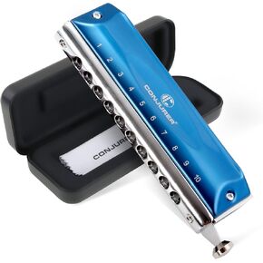 CONJURER Chromatic Harmonica Valveless for Kids Adult Beginners - 12 Hole Harmonica Key of C Stainless Steel Mouth Organ with Brass Reed in Case, C Key Sliver