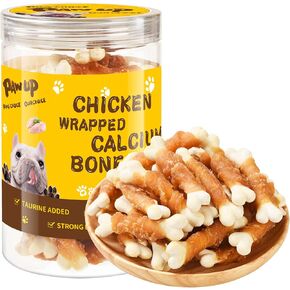Dog Treats Chicken Wrapped Calcium Bone, Dog Chews for Small Dogs, Natural Teeth Clean w/Taurine,12.5 oz