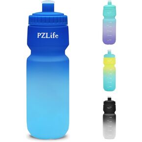 BPA Free Bike Water Bottles, 24 oz Cycling Squeeze Water Bottle - Easy Squeeze, w/Pull Top Lid, Leak Proof Sport Water Bottle with Capacity Scale, for Cycling, Gym