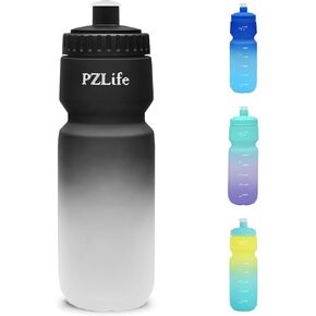 BPA Free Bike Water Bottles, 24 oz Cycling Squeeze Water Bottle - Easy Squeeze, w/Pull Top Lid, Leak Proof Sport Water Bottle with Capacity Scale, for Cycling, Gym