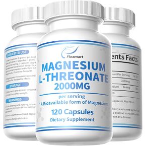Magnesium L-Threonate Capsules for Brain & Sleep and Memory & Attention Magnesium L-Threonate 2000mg Complex High Absorption Supplement 120 Capsules, 30 Day Supply