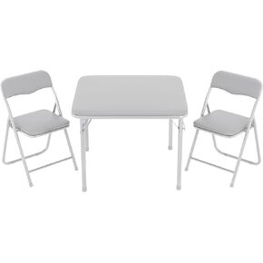 GAOMON Boys and Girls Folding Table and Chairs Set of 3, Portable Table and Chair with Pu Soft Cushion, No Installation Required, Suitable for Eating, Reading and Playing
