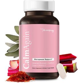 BB Company CalmAgain Menopause Support, Relief & Hormone Balance - Nervousness Relief, Mood Support, Hot Flashes, Night Sweats - Feel Calm - Antioxidant Rich Siberian Rhubarb, Sage, Saffron (30 Ct)