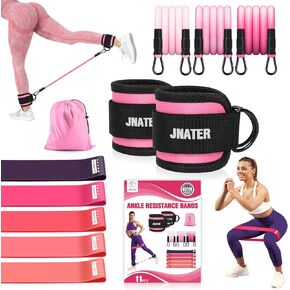 11Pcs Ankle Resistance Bands with Cuffs, 5-40LB Level Resistance Bands, Natural Rubber Ankle Resistance Bands for Glutes, Ankle Bands for Working Out with Carry Bag, Work Out Equipment for Home Gym
