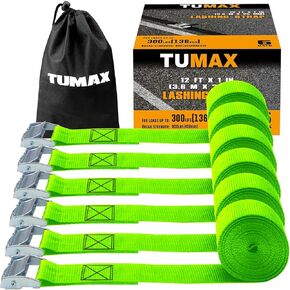 6 Pack Lashing Straps, 1in x 12ft, Kayak Straps up to 900lbs, Cam Buckle Tie Down Strap for Cargo Lashing, with Carrying Bag