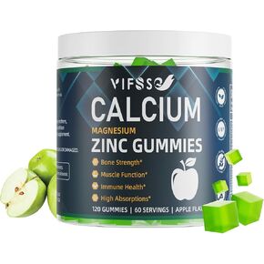 Calcium Magnesium Zinc Gummies 600mg with Vitamin D3 K2, Plant Based Sugar-Free Calcium Gummies High Absorption Complex Calcium Supplement 70+ Trace Minerals for Bone Strength, Vegan, 120 Counts