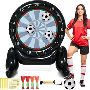 59'' Inflatable Giant Kick Darts Game Set Jumbo Soccer Darts Inflatable Soccer Dart Board Outdoor Soccer Target Dartboard with Soccer Balls for Adults Kids Lawn Backyard