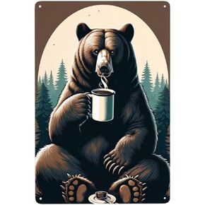 Rustic Black Bear Coffee Tin Sign Whimsical Home Decor Wall Art for IndoorOutdoor,Antique Tinplate Plaque for Man Cave,Bar,Kitchen,Living Room,Unique Metal Poster for Garage,Farmhouse Decor 5.5x8inch