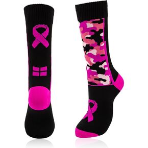 QEES Pink Sports Breast Cancer Awareness Socks For Youth Boys Adults Women Men