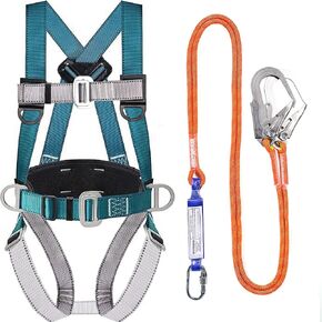 Safety Harness Fall Protection Kit with Shock Absorbing Lanyard, Roofing Work Harnesses Full Body Safety Harness for Construction (Yellow)