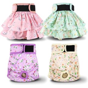 Washable Female Dog Diapers Skirt(4 Pcs) - Reusable Doggie Diapers with Adjustable Snaps, High Absorbency Leak-Proof Puppy Diapers for Female Dog in Heat, Period, Incontinence XL