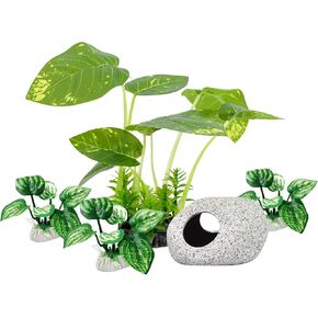 Aquarium Plants Fish Tank Decorations 6.6 inch Plastic Artificial Plant Goldfish Stone Cave Betta Fish Hides/Rest