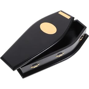 MAGICLULU 1Pcs Black Coffin Decor Halloween Prop Wood Coffin Ring Box for Halloween Coffin Candy Box Spooky for Party